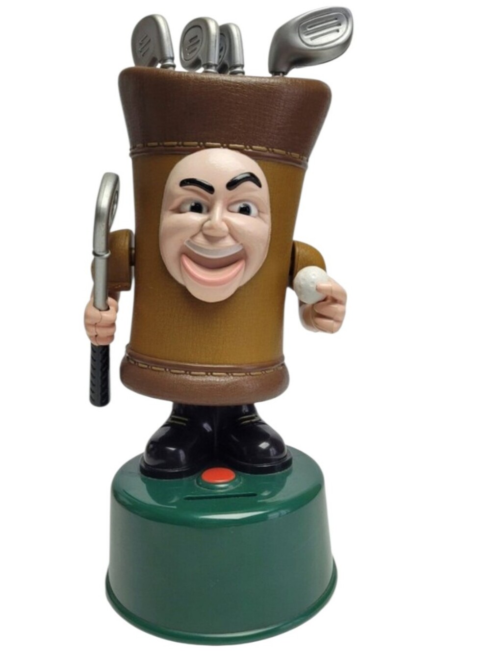 Vintage 2000 Mag-Nif Caddy Cracks Talking Animated Golf Bag Coin Bank